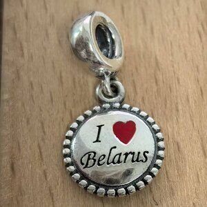 Pandora I Love Belarus Exclusive Dangle Travel Charm, S925 Silver Bracelets